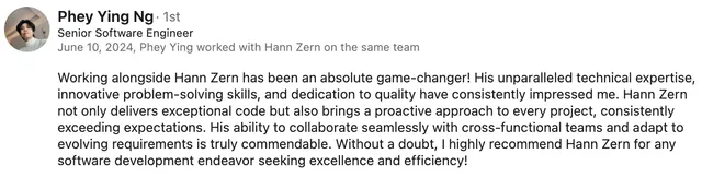 Screenshot of a LinkedIn recommendation